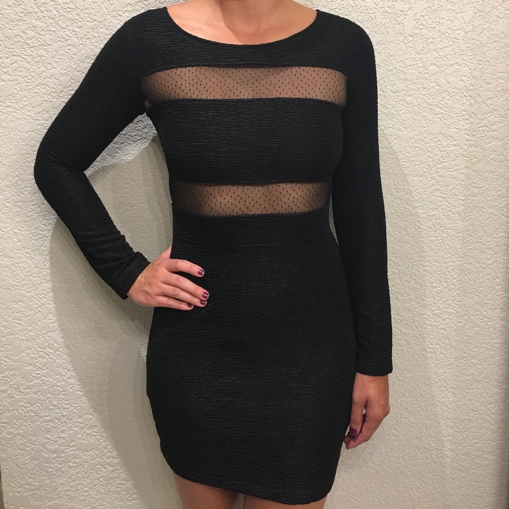 Elegant Black Sheer Panel Dress